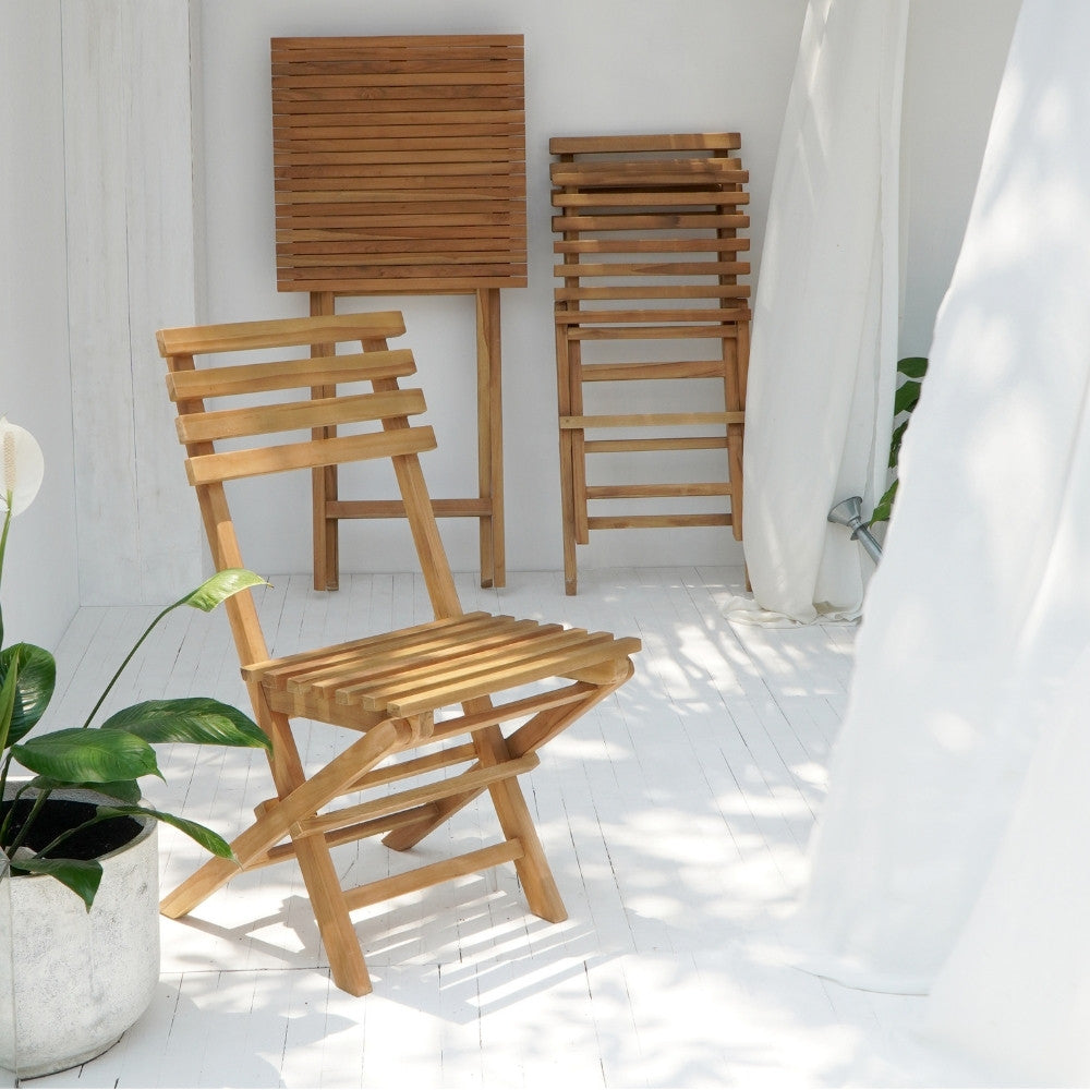 Teak Klappstuhl Set BISTRO – 3-tlg. Balkonmöbel Balkonset