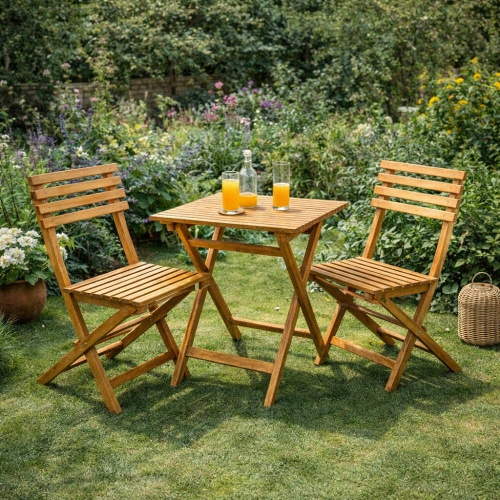 Teak Klappstuhl Set BISTRO – 3-tlg. Balkonmöbel Balkonset