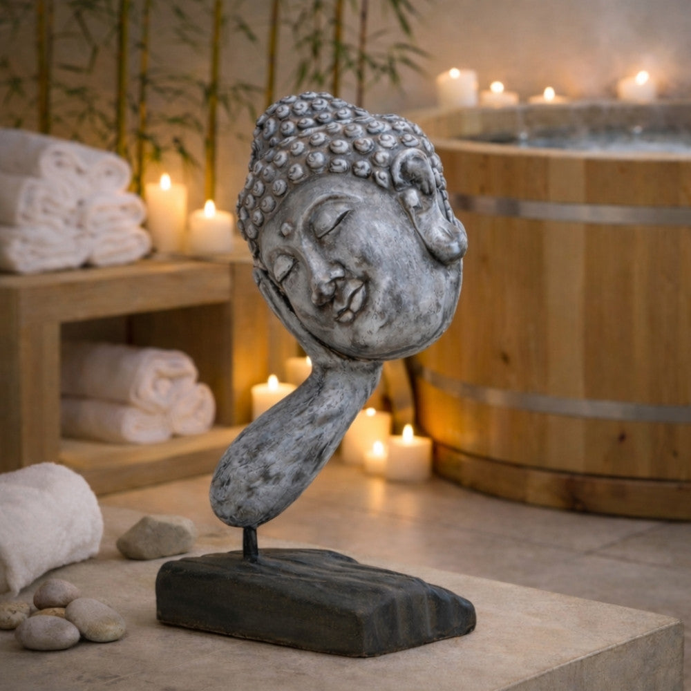 Spirituelle Buddha Statue RELAX 40cm antik-grau Deko Skulptur