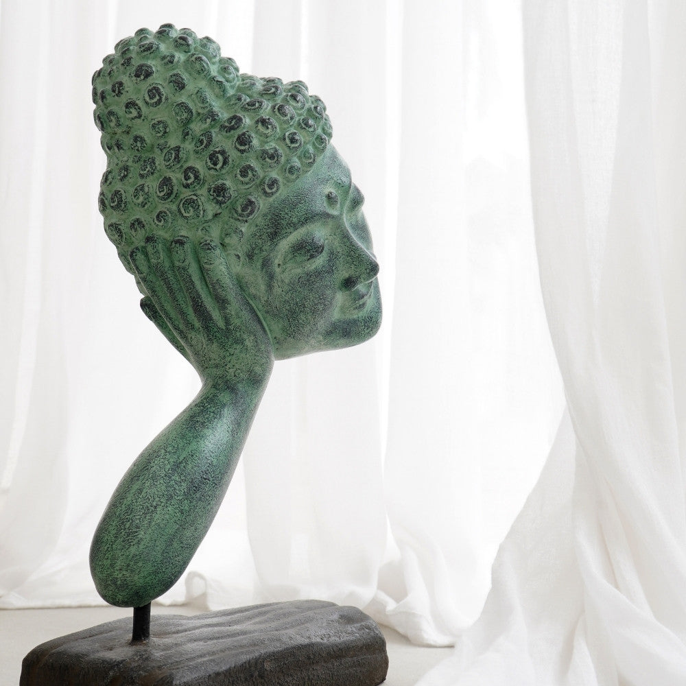 Spirituelle Buddha Statue RELAX 40cm antik-grün Deko Skulptur