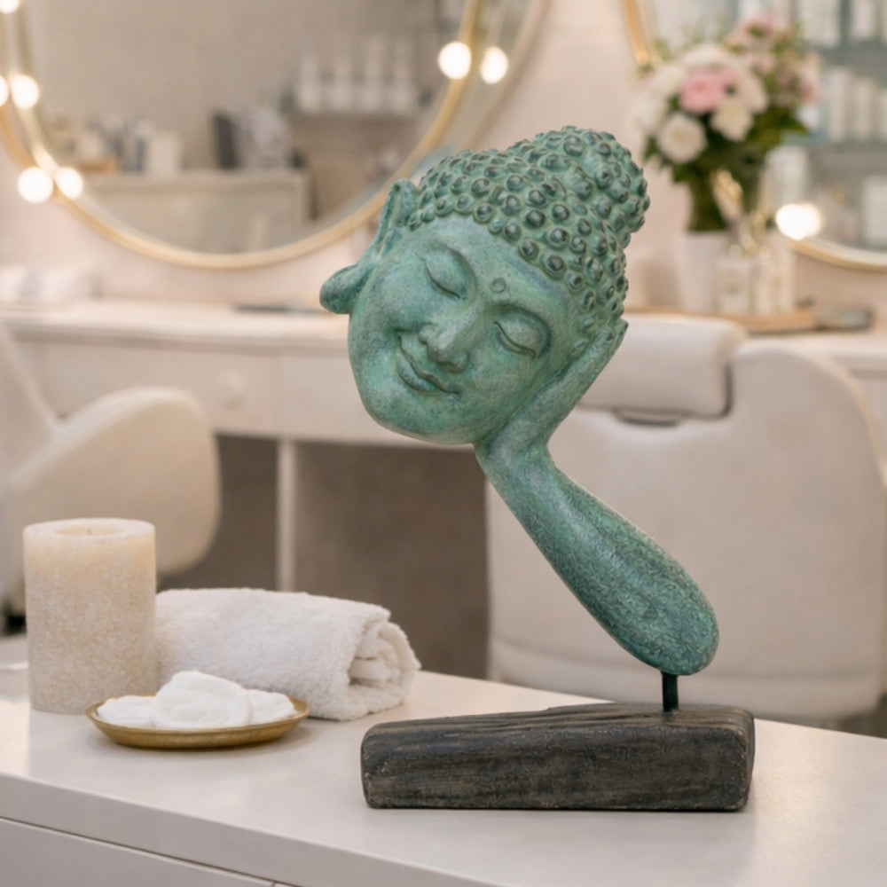 Spirituelle Buddha Statue RELAX 40cm antik-grün Deko Skulptur