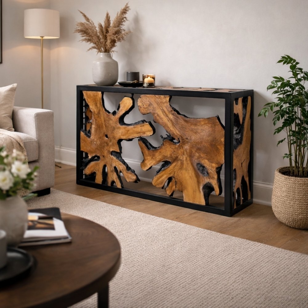 Design Teak Konsole DUNCAN 120cm natural schwarzes Metall