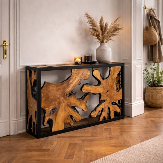 Design Teak Konsole DUNCAN 120cm natural schwarzes Metall