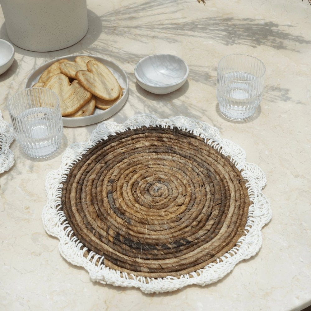 4er Set PLACE Platzmatten 30cm Seegras Baumwollgarn Makramee