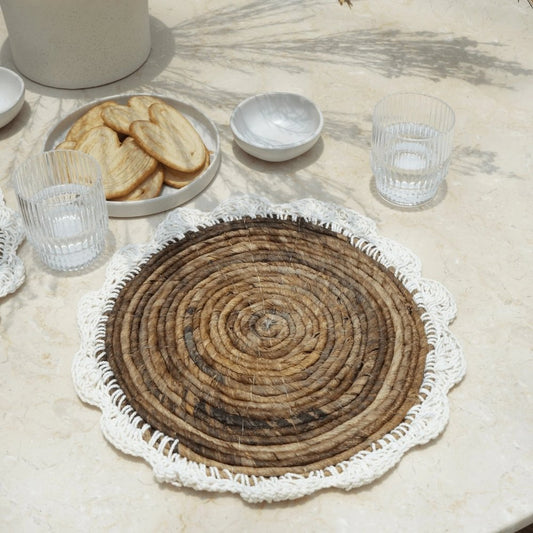 4er Set PLACE Platzmatten 30cm Seegras Baumwollgarn Makramee