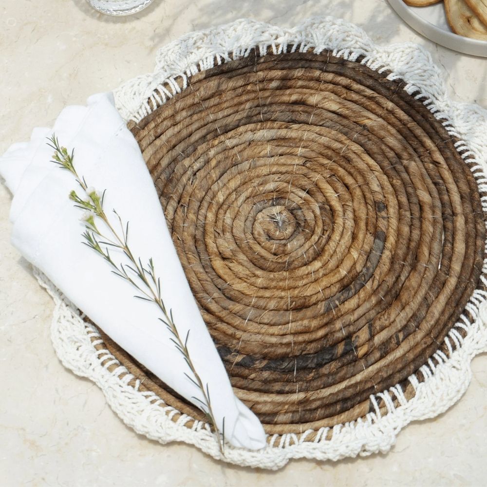 4er Set PLACE Platzmatten 30cm Seegras Baumwollgarn Makramee