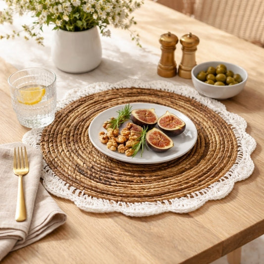 4er Set PLACE Platzmatten 30cm Seegras Baumwollgarn Makramee