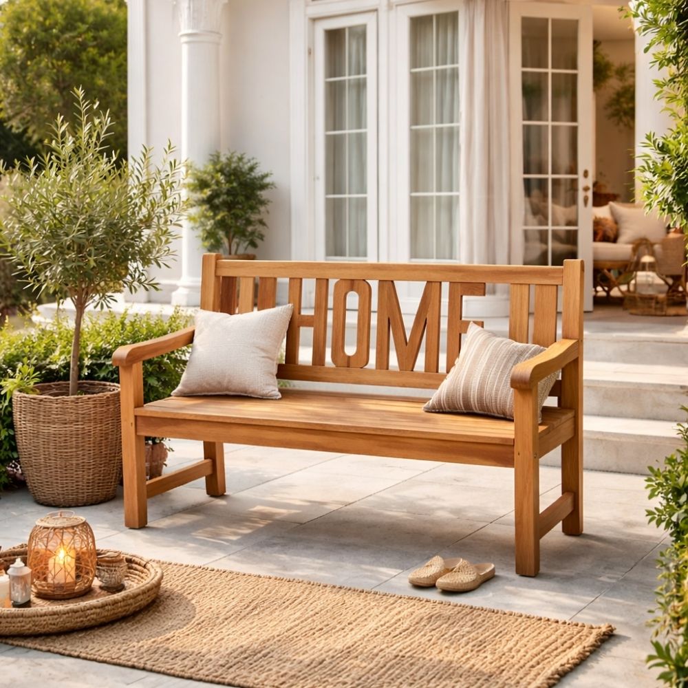 Massivholz Teak Sitzbank HOME 120cm Gartenbank Holzbank