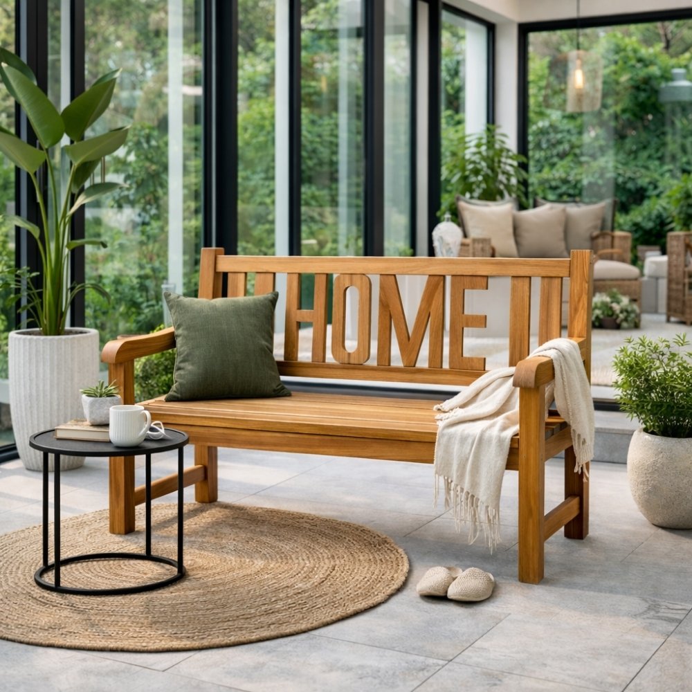 Massivholz Teak Sitzbank HOME 120cm Gartenbank Holzbank