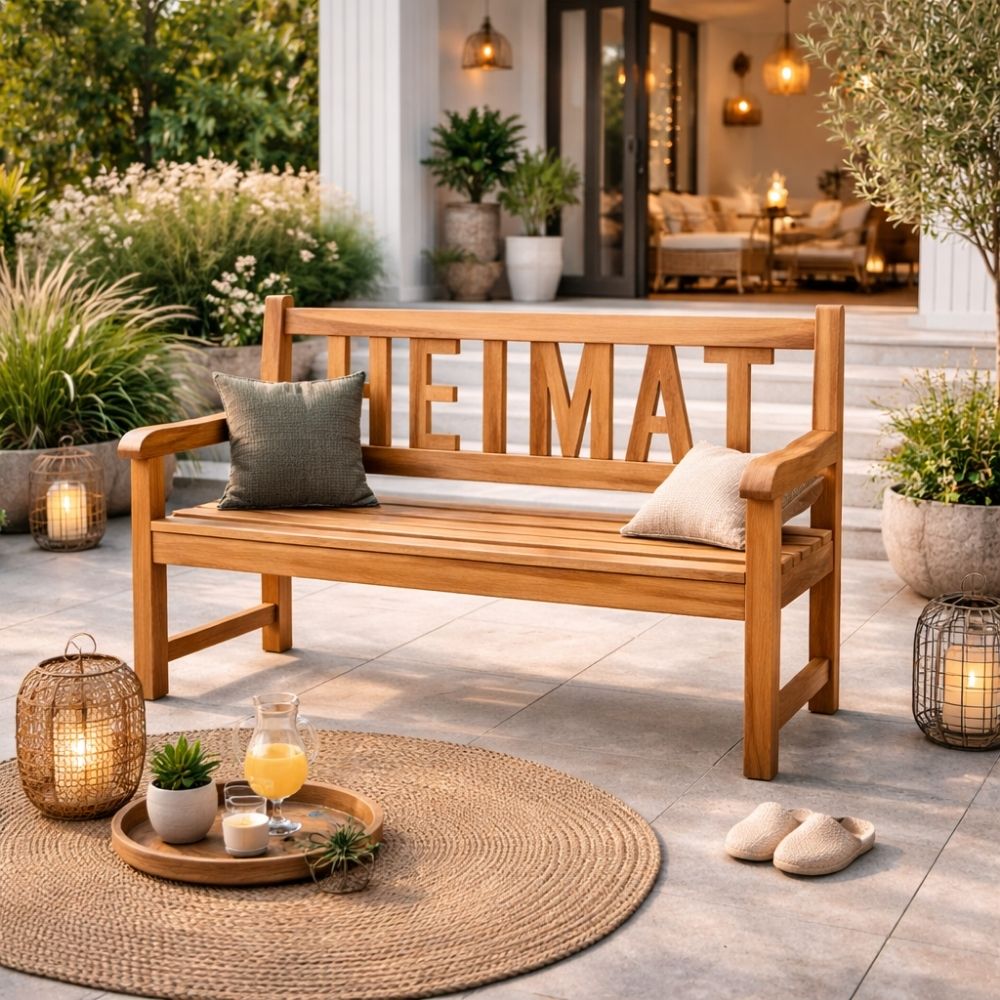 Massivholz Teak Sitzbank HEIMAT 120cm Gartenbank Holzbank