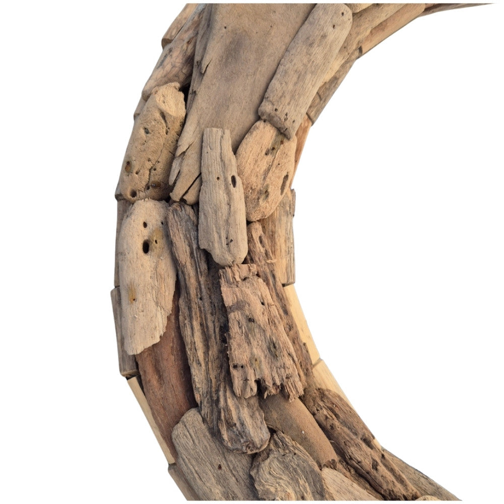 Unikat Spiegel MOSAIK 80cm rund Treibholz grau-braun Massivholz