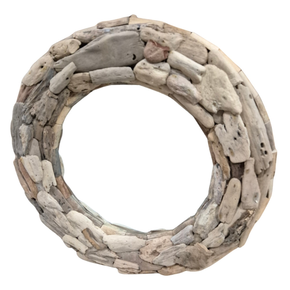 Unikat Spiegel MOSAIK 60cm rund Treibholz grau-braun Massivholz