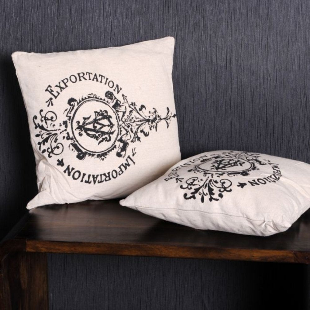 2er Set Deko-Kissen EXP/IMP mit Ornament 40x40cm Zierkissen