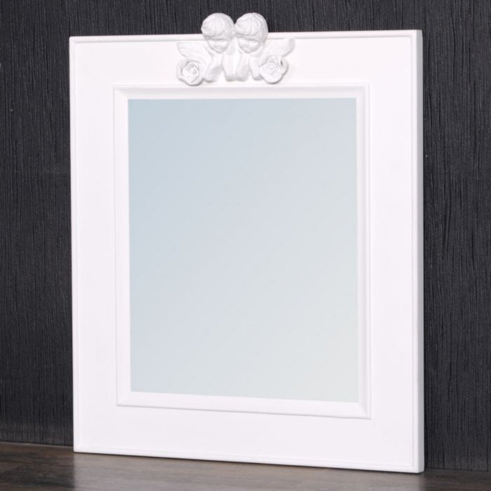Spiegel ANGELO mit Engel-Ornament weiss 48x40cm Holzrahmen