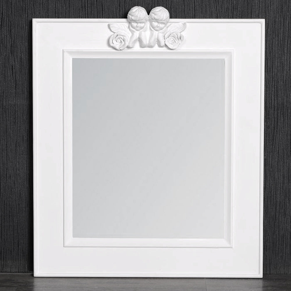 Spiegel ANGELO mit Engel-Ornament weiss 48x40cm Holzrahmen