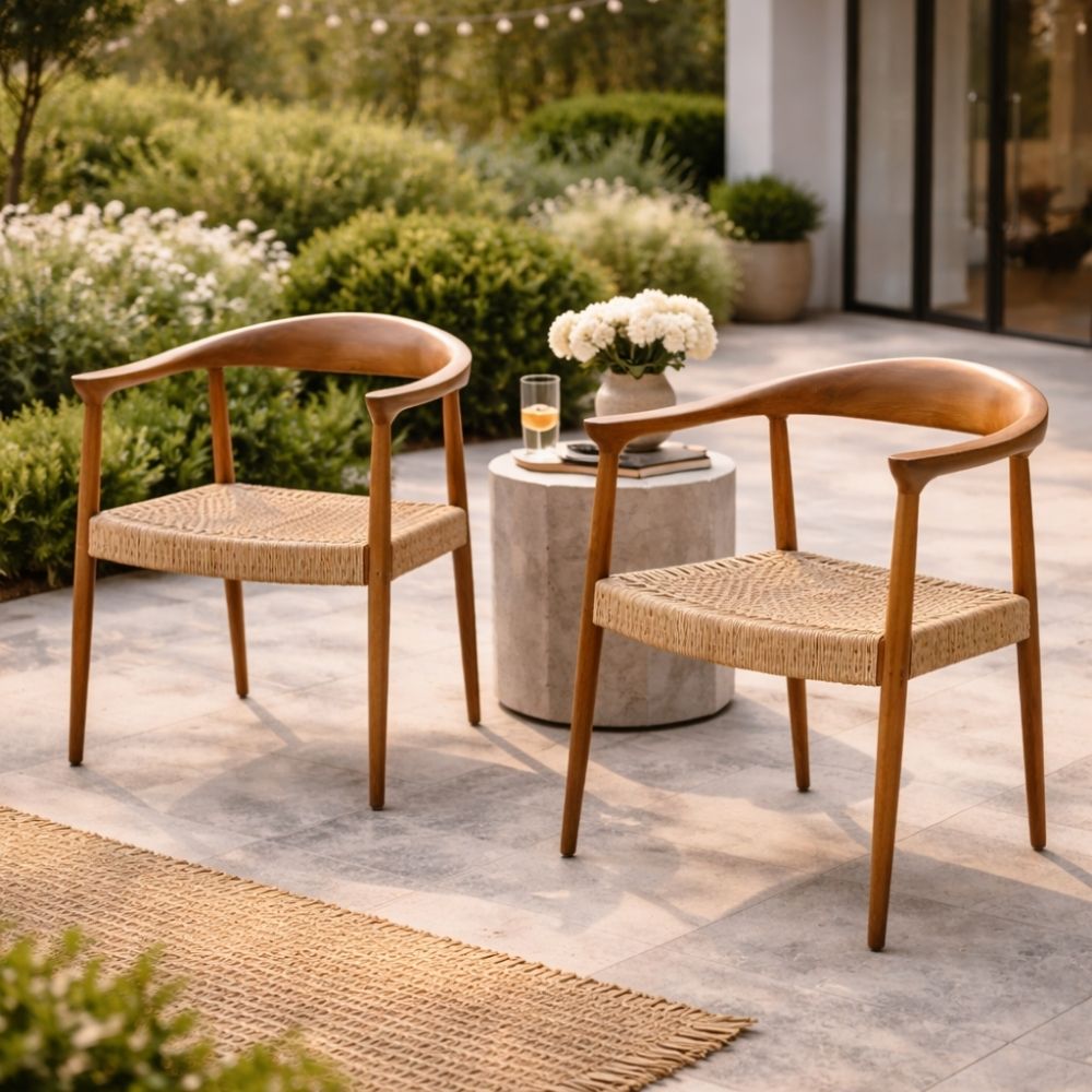 2er Set Teakholz Sessel RIVERA – Bequeme Synthetic-Rattan Stühle