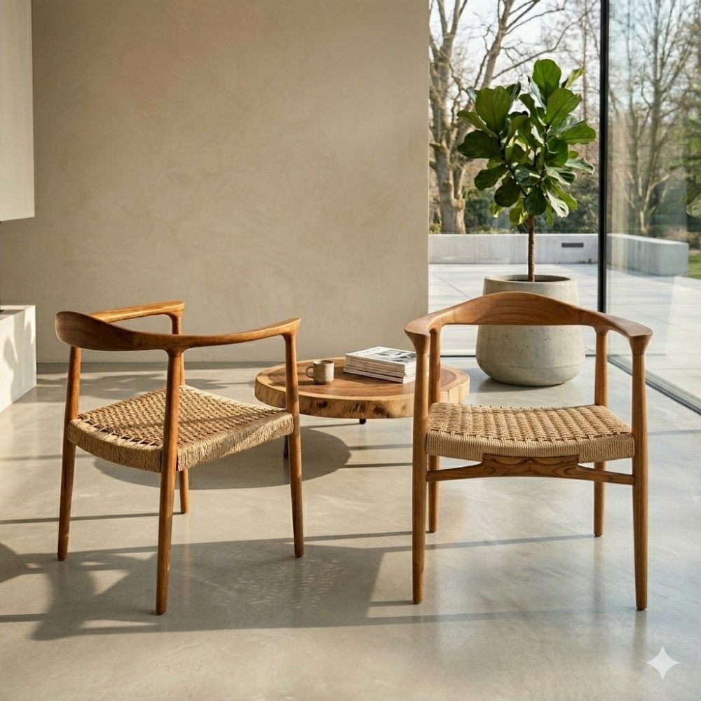 2er Set Teakholz Sessel RIVERA – Bequeme Synthetic-Rattan Stühle