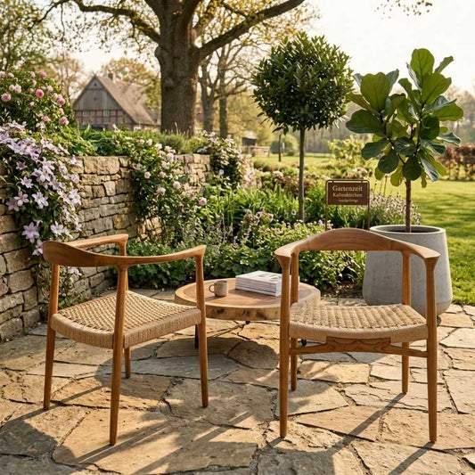2er Set Teakholz Sessel RIVERA – Bequeme Synthetic-Rattan Stühle