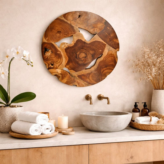 Wand-Deko aus Teakholz BAGIAN rund 40 cm Unikat Wandbild