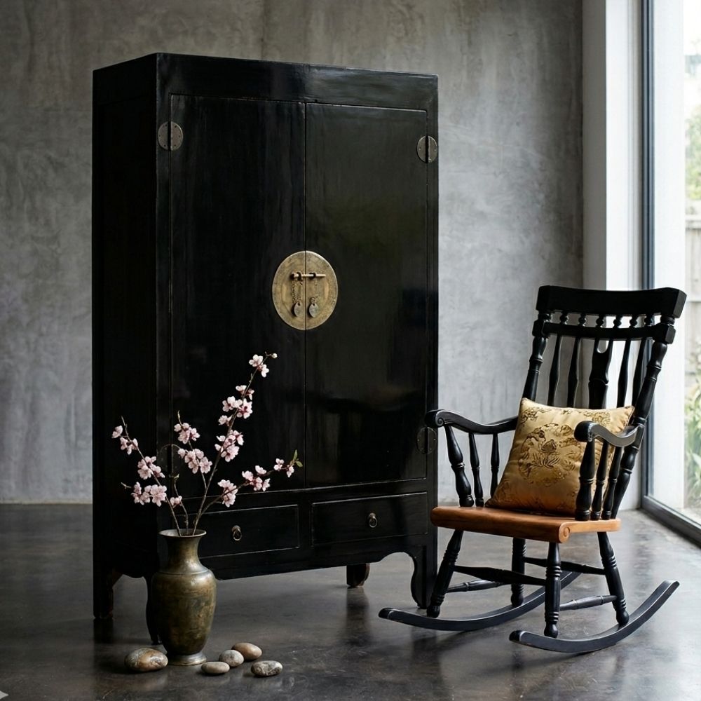 Hochzeitsschrank ASIA Schwarz Shabby Chic ca. H175cm