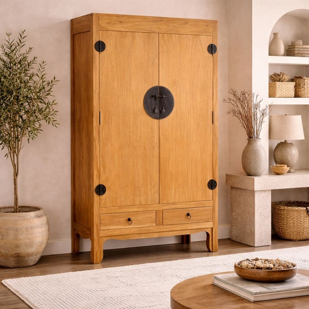 Hochzeitsschrank ASIA Antik Natural ca. H175cm Massivholz
