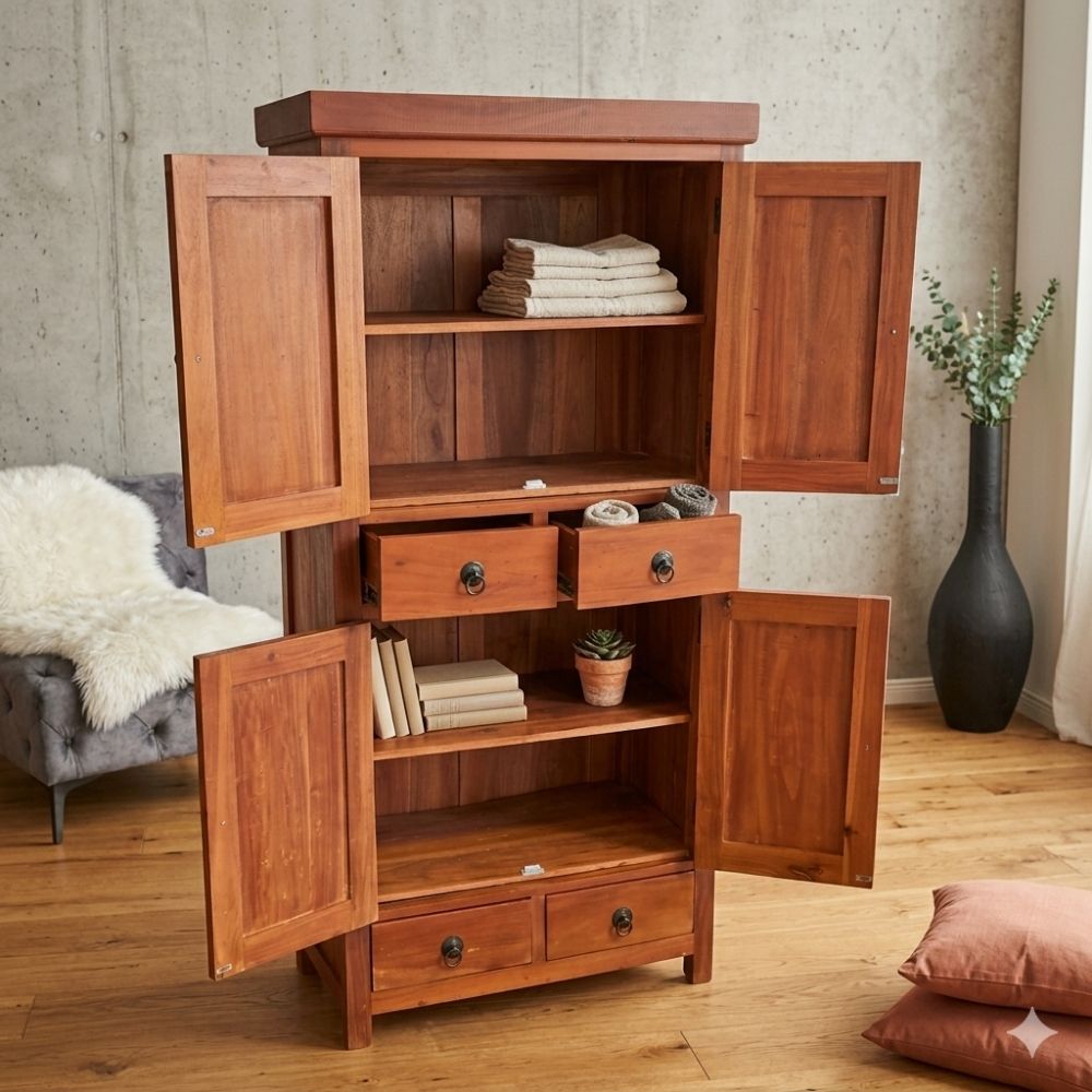 Massivholz Büffet-Schrank IMPRESS Mahagoni 175cm Antik Natural