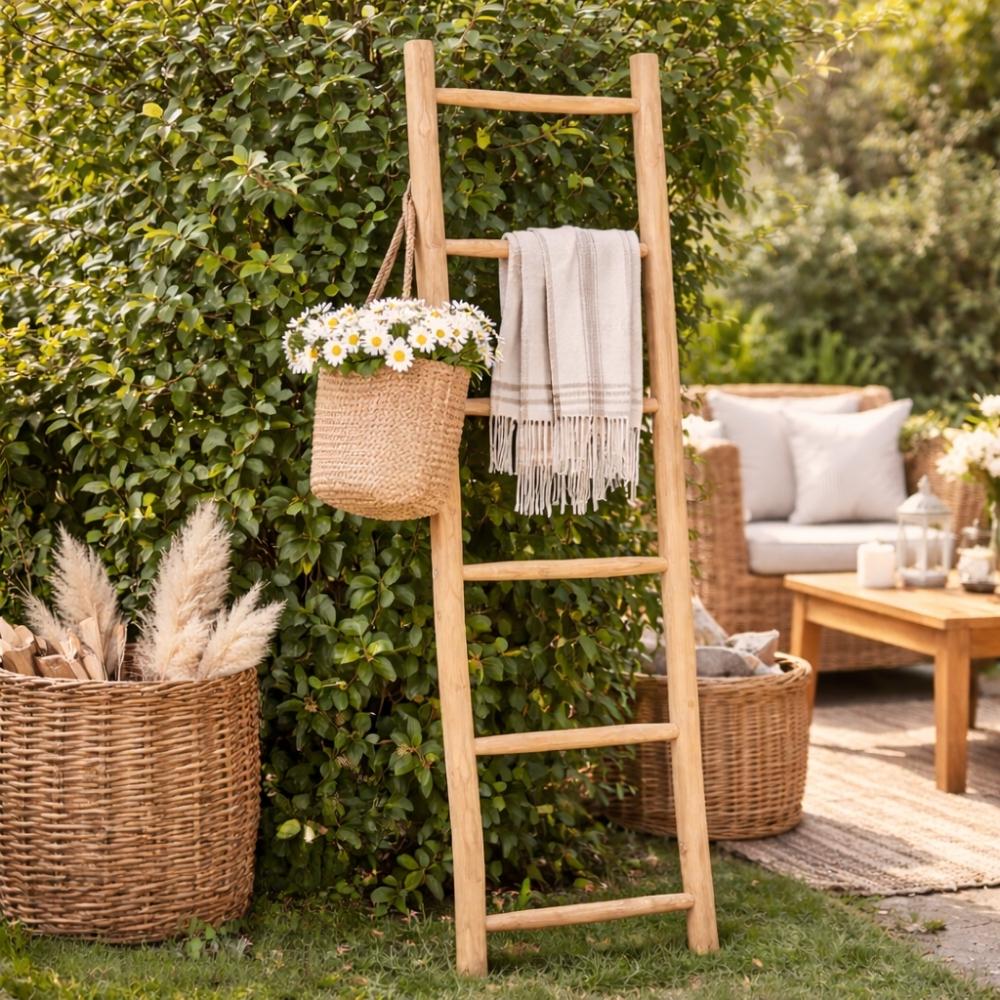 Deko-Leiter KEPALA H180cm Natural Teak Handtuchhalter Kleiderständer
