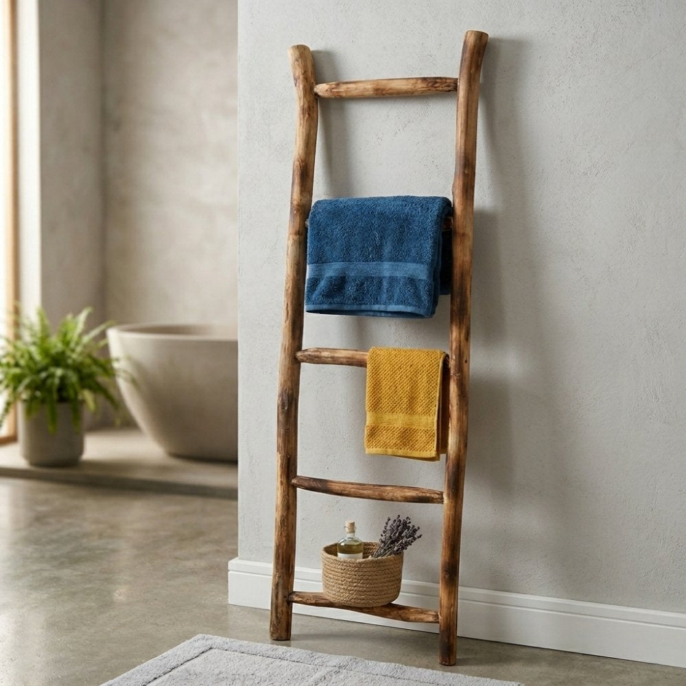 Teak Deko-Leiter geflammt KEPALA ca. H150cm Handtuchhalter