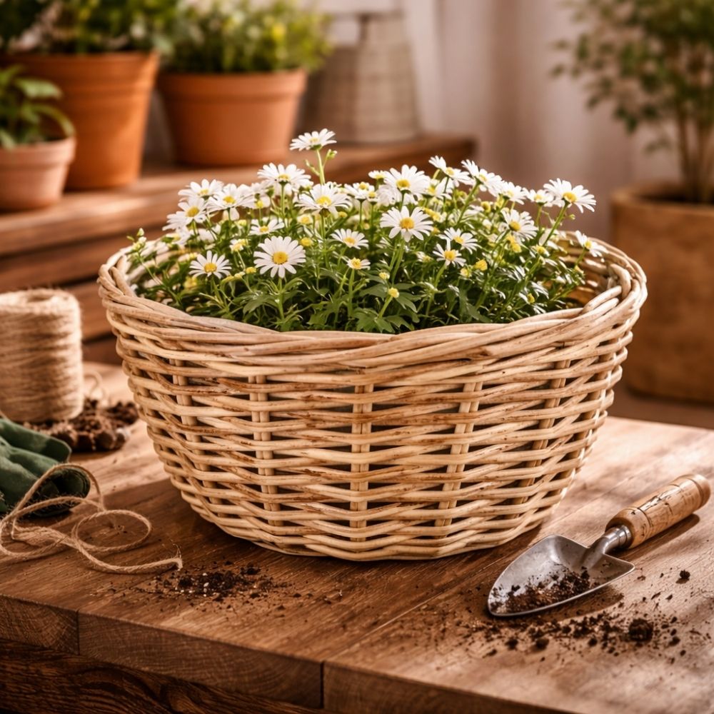 Pflanzkorb BÜSUM Natural Grey ca.40cm Natur-Rattan Korb Übertopf