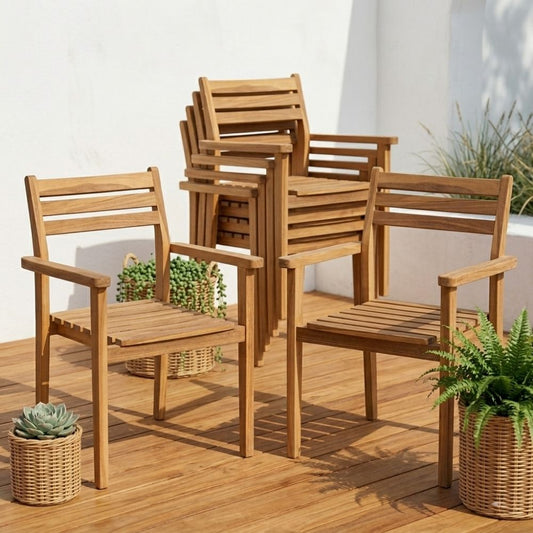 2er Set Teakstuhl MICA - stapelbar - Teakholz für Terrasse Balkon