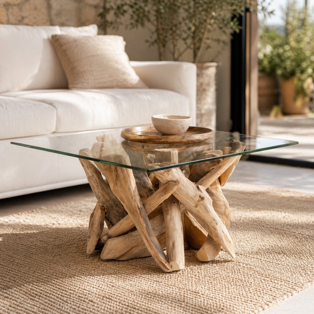 Einzigartiger Teak Couchtisch TORA 70x70cm Handarbeit