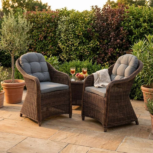 2er Set Sessel BELLA rundes Polyrattan Natural-Brown Gartenstuhl