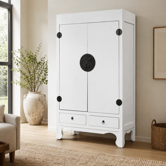 Hochzeitsschrank ASIA Antik-Weiß Shabby Chic ca. H175cm
