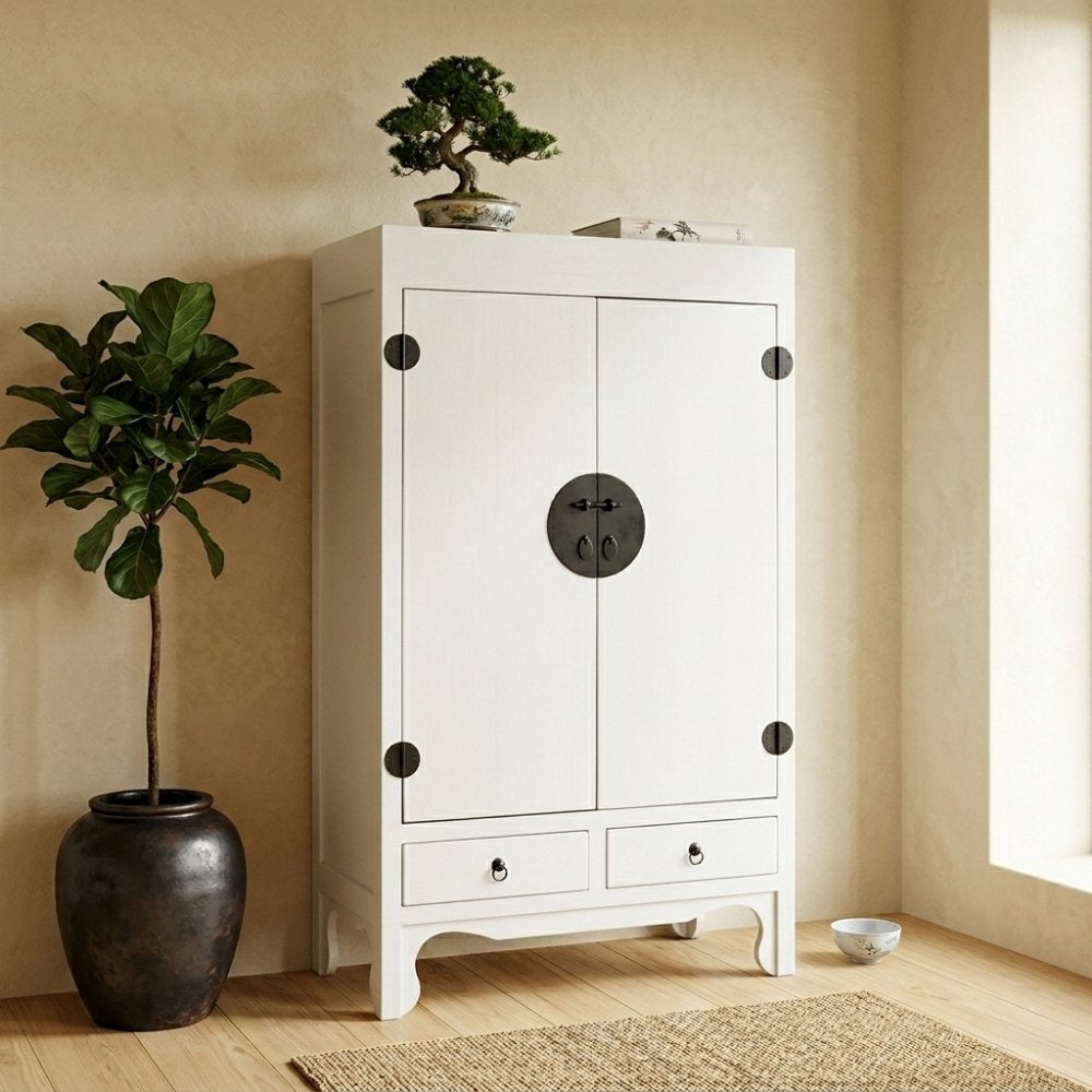 Hochzeitsschrank ASIA Antik-Weiß Shabby Chic ca. H175cm