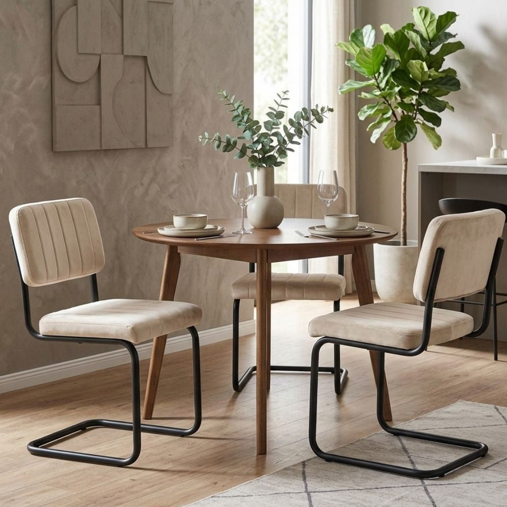Klassiker Freischwinger LIBERA creme Samt Metallgestell schwarz