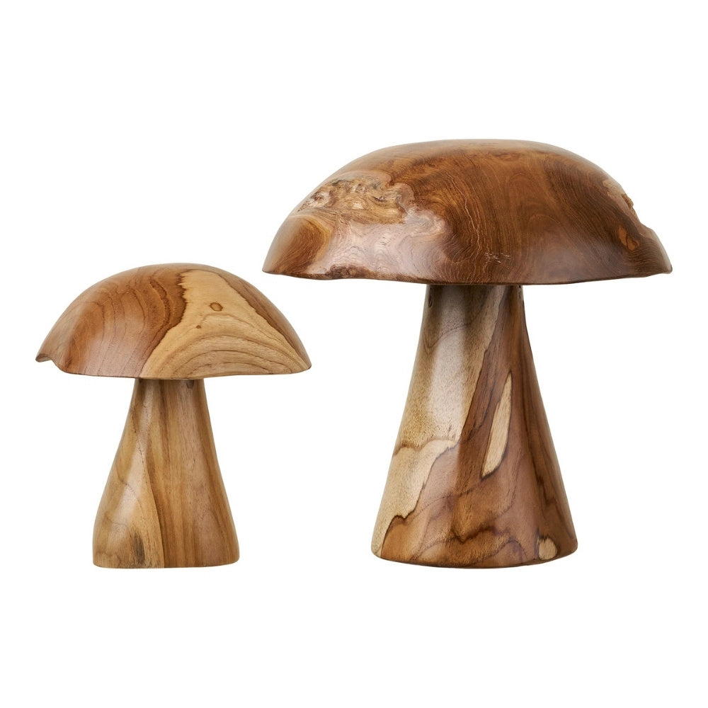 2er Set Teak-Deko-Pilze JAMUR 35cm natürliche Holzdeko Garten