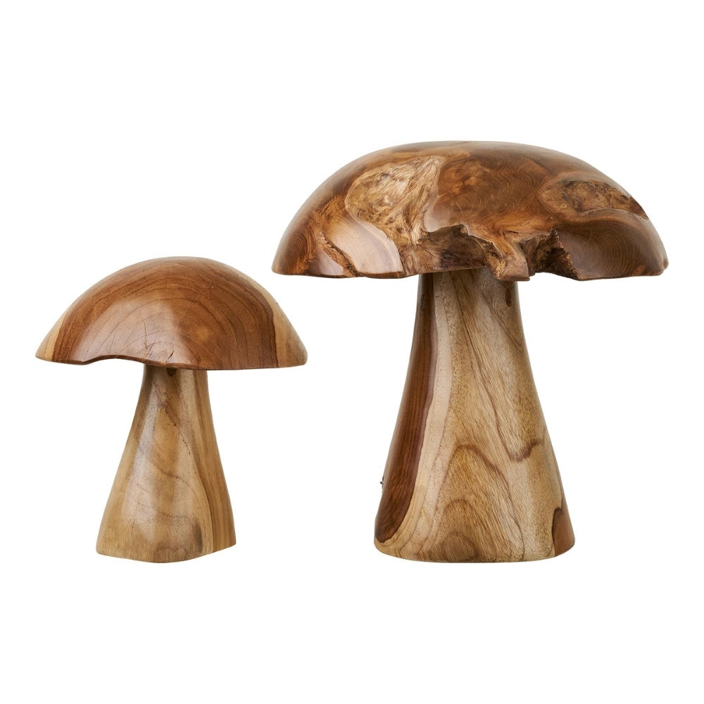 2er Set Teak-Deko-Pilze JAMUR 35cm natürliche Holzdeko Garten
