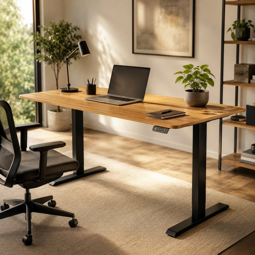 Höhenverstellbarer Schreibtisch KANTOR 120cm Eiche Metall