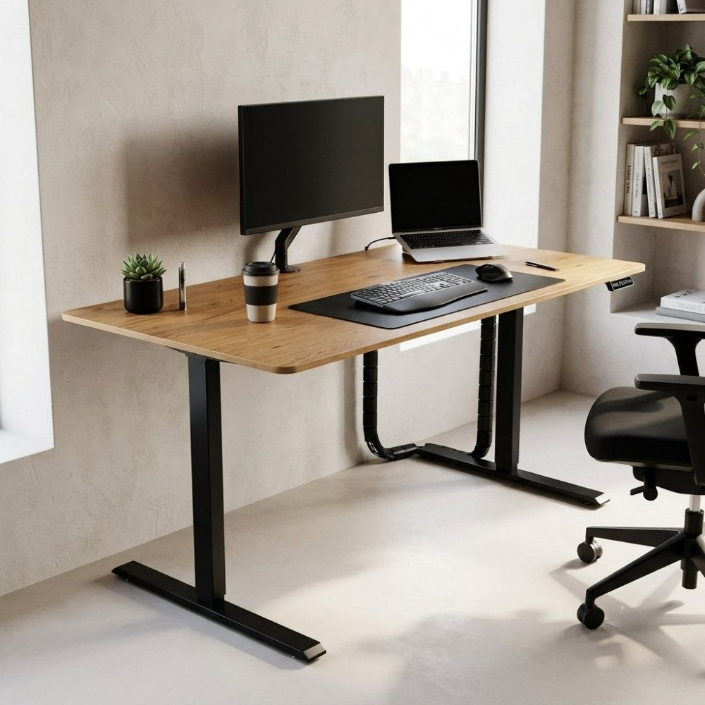 Höhenverstellbarer Schreibtisch KANTOR 120cm Eiche Metall