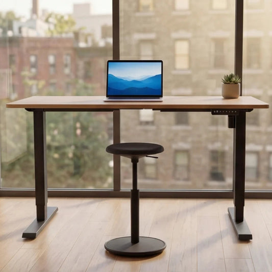 Höhenverstellbarer Schreibtisch KANTOR 140cm Eiche Metall