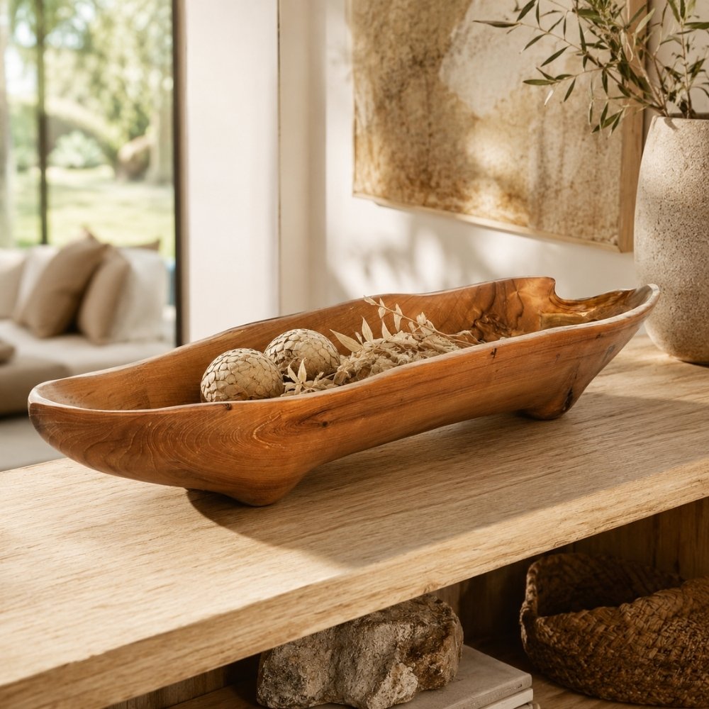 Massivholz Schale KAPAL ca. 60cm Natural Teakholz Bootsschale