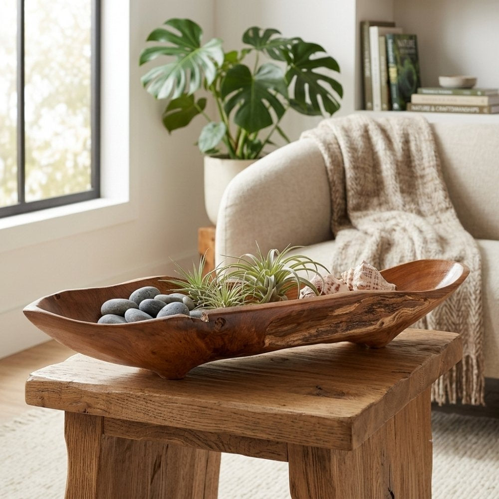 Massivholz Schale KAPAL ca. 60cm Natural Teakholz Bootsschale