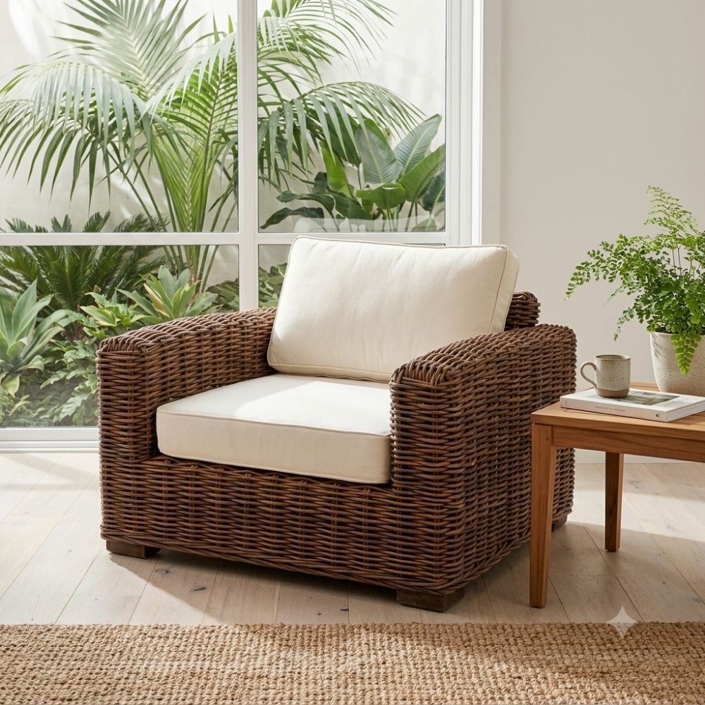 Lounge Sessel LIVING Natural Brown 90cm Rattan