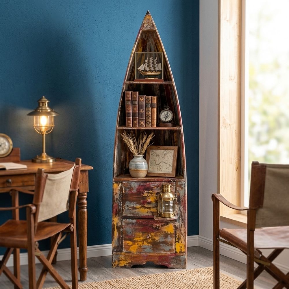Dekoratives Bootsregal / Bücherregal LACI Jungle 150cm Massivholz