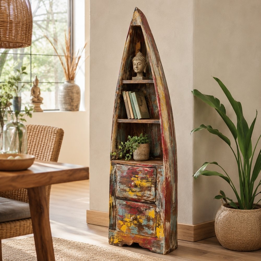 Dekoratives Bootsregal / Bücherregal LACI Jungle 150cm Massivholz