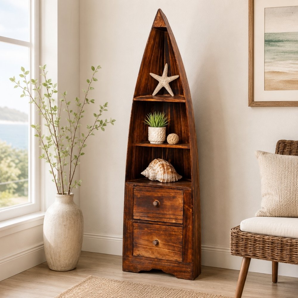 Massivholz Bootsregal / Bücherregal LACI Geflammt 150cm