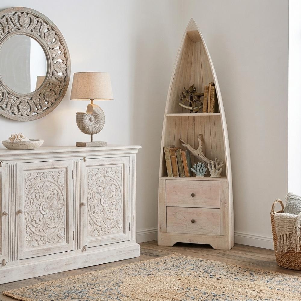 Bootsregal / Bücherregal LACI White Antique 150cm Massivholz