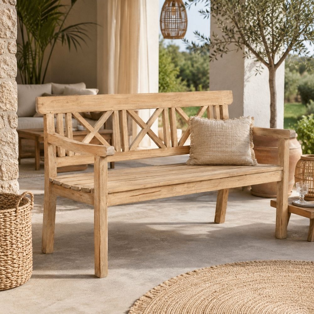 Massivholz 3-Sitzer Gartenbank DRAHMA Antik-Natural 150cm