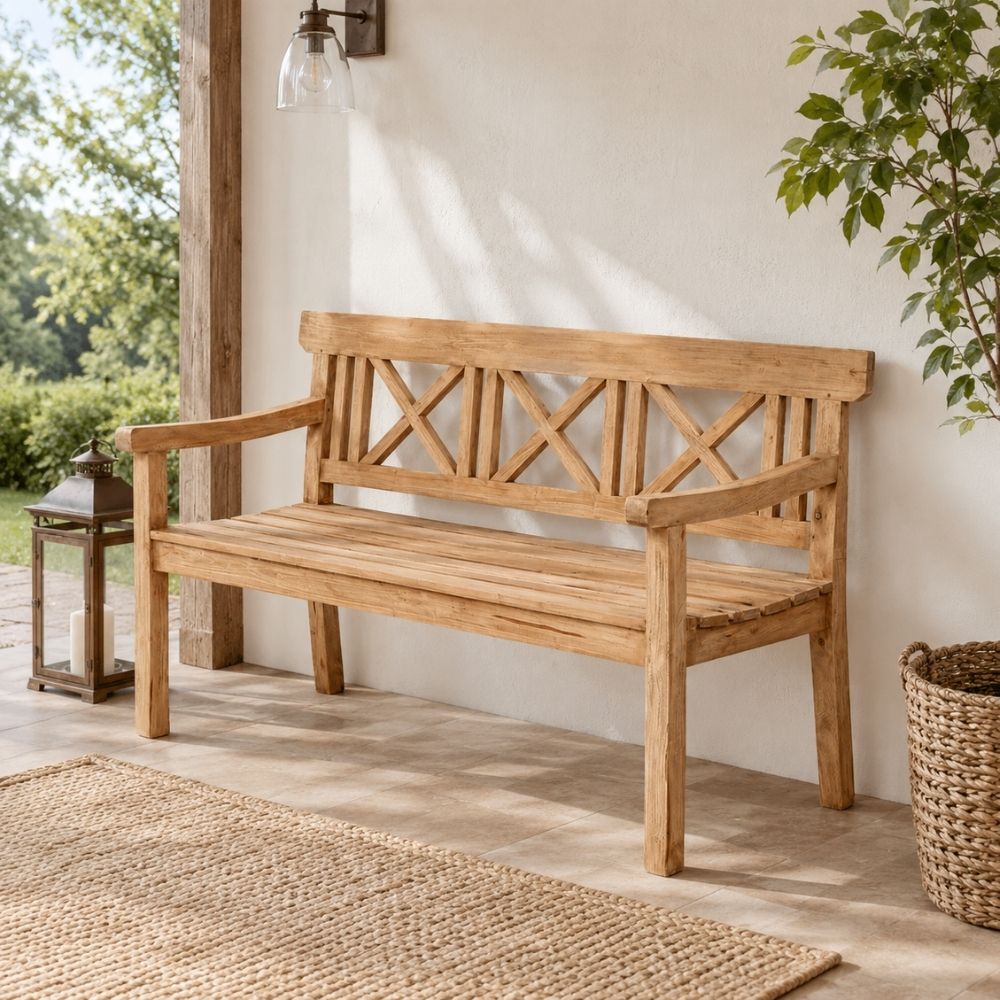 Massivholz 3-Sitzer Gartenbank DRAHMA Antik-Natural 150cm