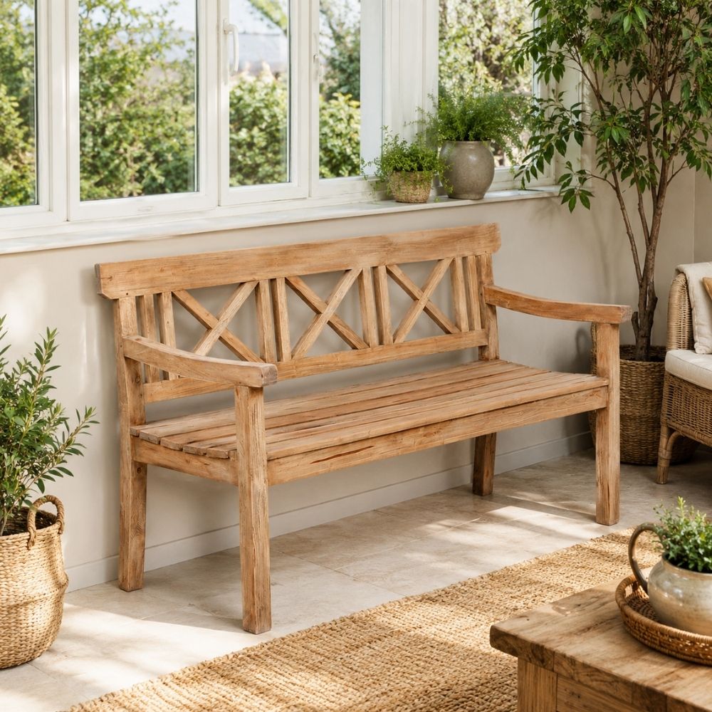 Massivholz 3-Sitzer Gartenbank DRAHMA Antik-Natural 150cm